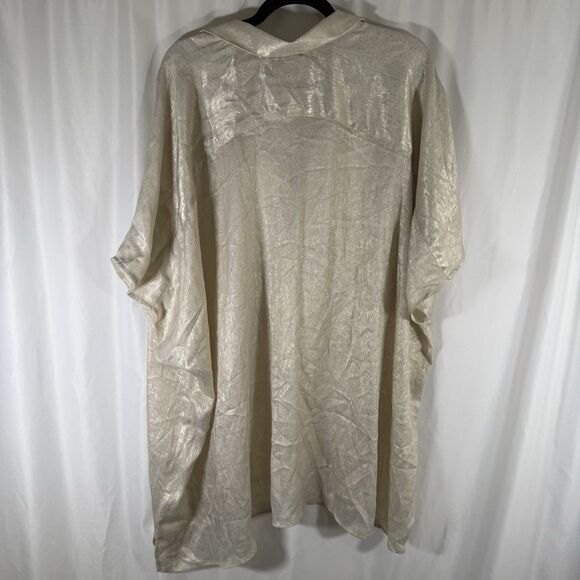 Susan Graver Blouse Women's 5X Metallic Cream Gold Collared Short Sleeve V Neck - Picture 7 of 10